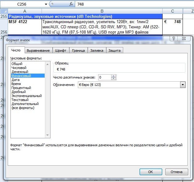 Вид форматирования ячейки в программе MS Excel.
